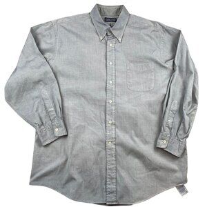 Lands End Mens Dress Shirt Size 17.5 Neck Gray Long Sleeve Button-Down Cotton